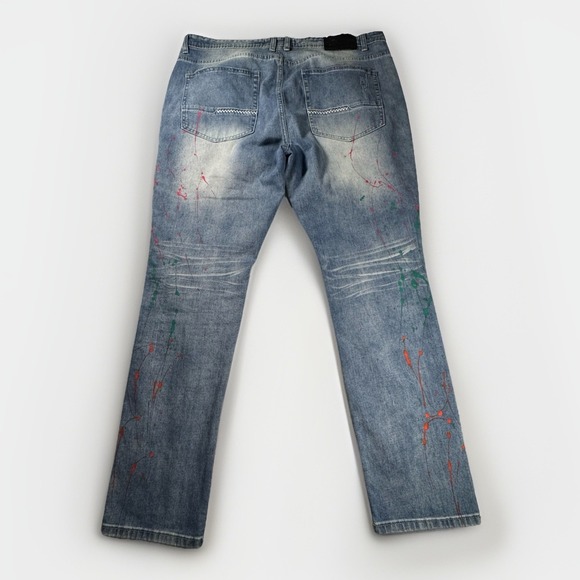 Switch Remarkable Jeans 40x32 Slim Taper Moto Distressed Paint - Picture 5 of 9